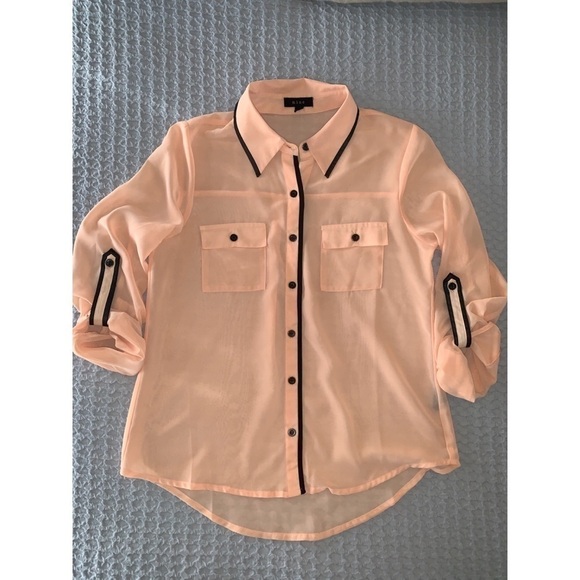 Mine Sheer Peach Chiffon Button Down Blouse - Picture 1 of 5
